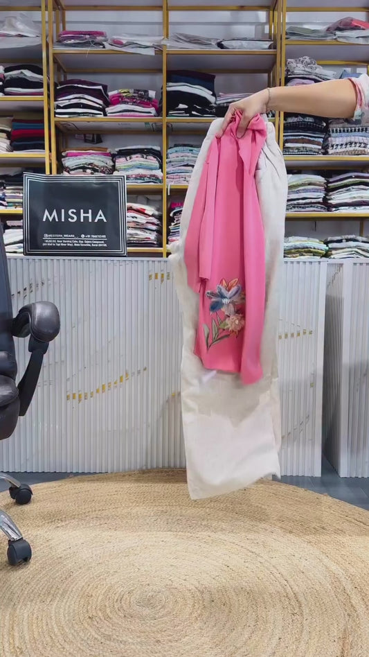 PEACH 3D FLOWER PATCH TOP WITH LINEN PANT SET