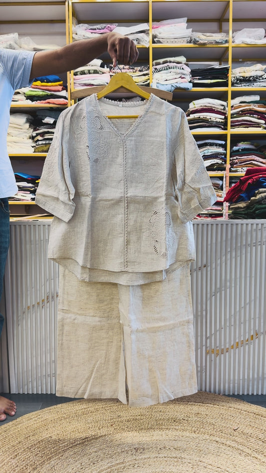 NATURAL WHITE LINEN TOP WITH LINEN COMFORTABLE PANT SET