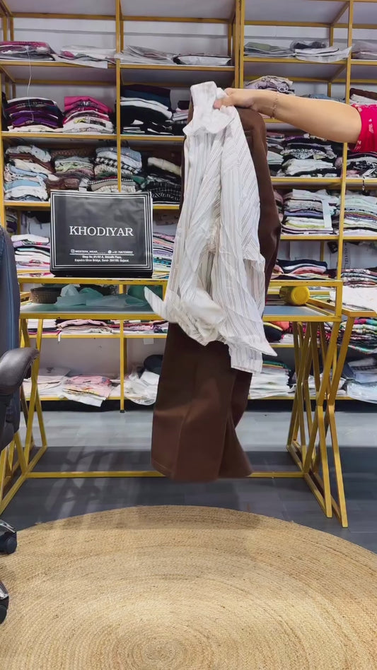 WHITE STRIPS COTTON SHIRT WITH BELL BOTTOM TROUSER SET