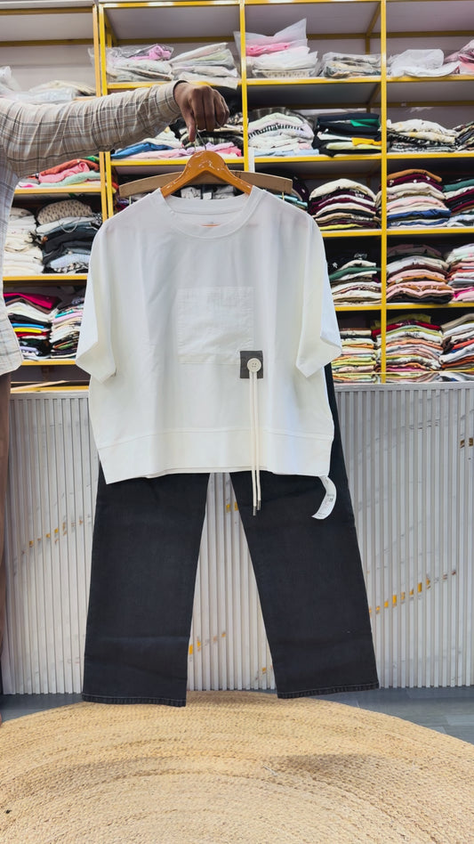 WHITE PREMIUM SOFT TSHIRT WITH STRAIGHT DENIM PANT SET