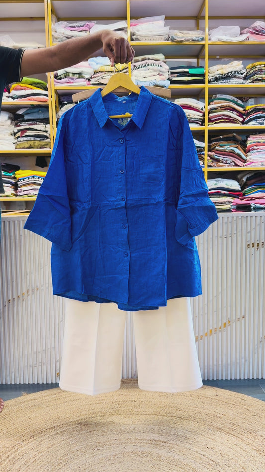 ROYAL BLUE LINEN SHIRT  WITH BELL BOTTOM TROUSER PANT SET