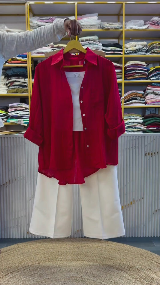 MUL COTTON PLAIN SHORT SPAGHETTI WITH BELL BOTTOM PANT SET
