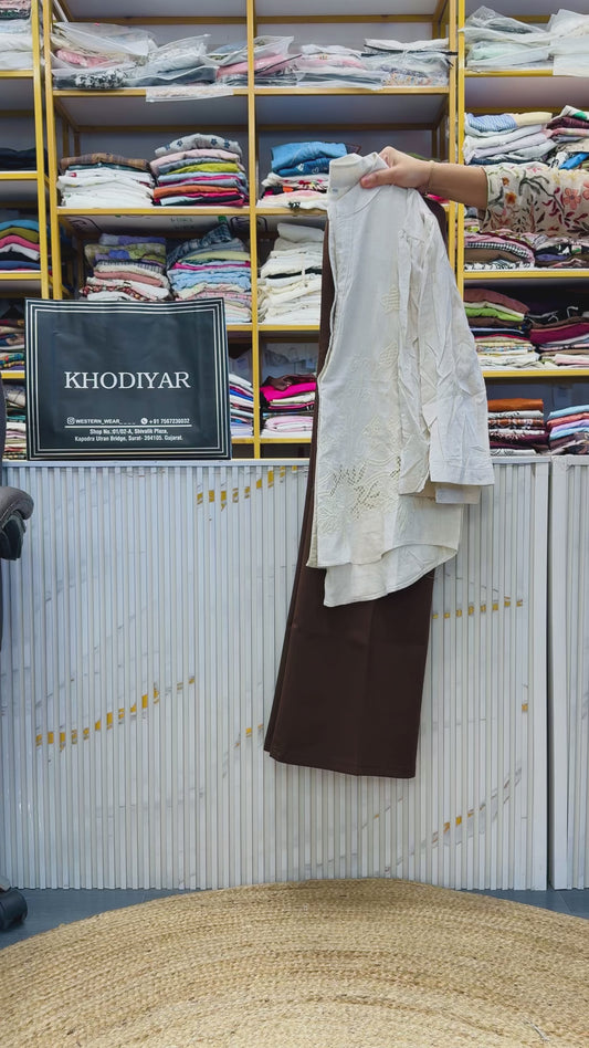 EMBROIDERY COTTON TOP WITH BELL BOTTOM TROUSER  PANT SET