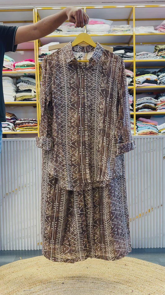 PRINT LONG SHIRT COORD SET