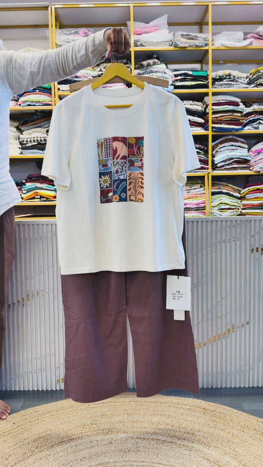 CASUAL PRINT TSHIRT WITH SOFT LINEN PANT SET