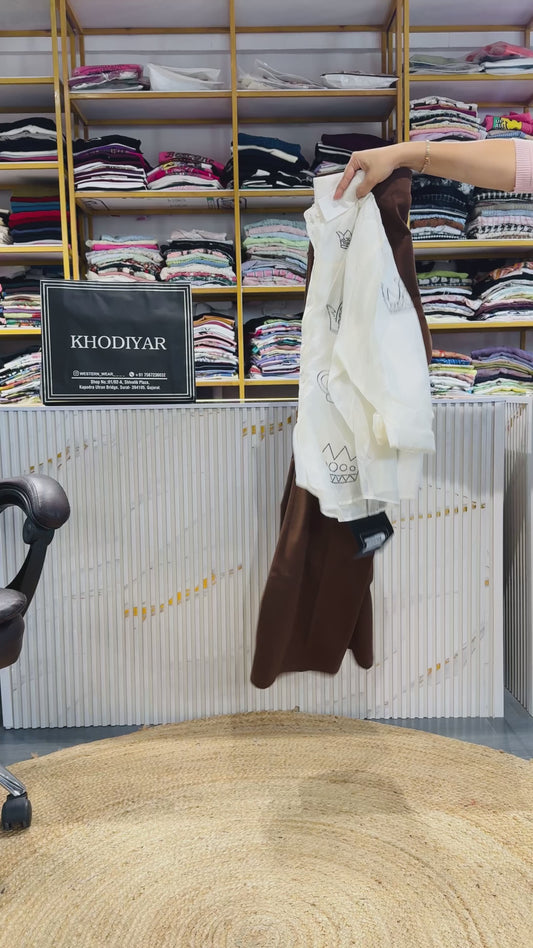 CROWN DIAMOND SHIRT WITH BROWN BELL BOTTOM PANT SET