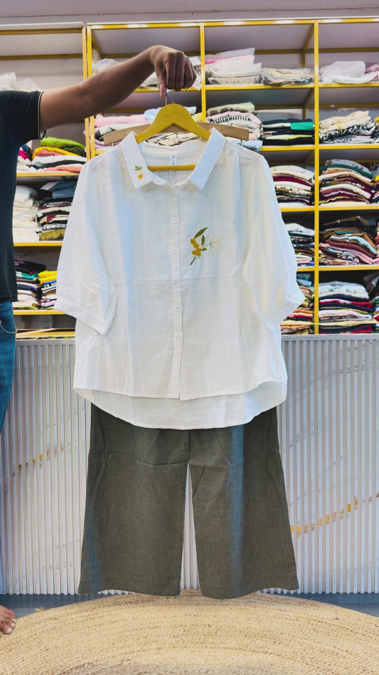 EMBROIDERY MUL COTTON SHIRT WITH LINEN PANT SET