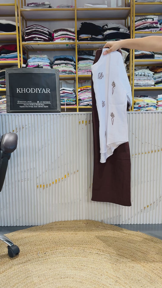 WHITE EMBROIDERY TOP WITH LINEN PANT SET