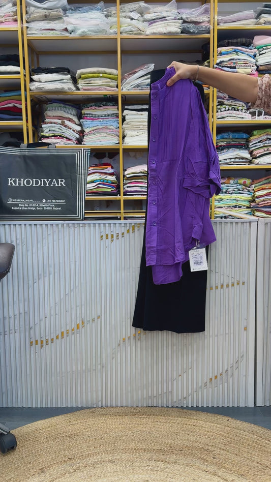 DARK PURPLE CASUAL PLUS SIZE TOP WITH BELL BOTTOM PANT SET