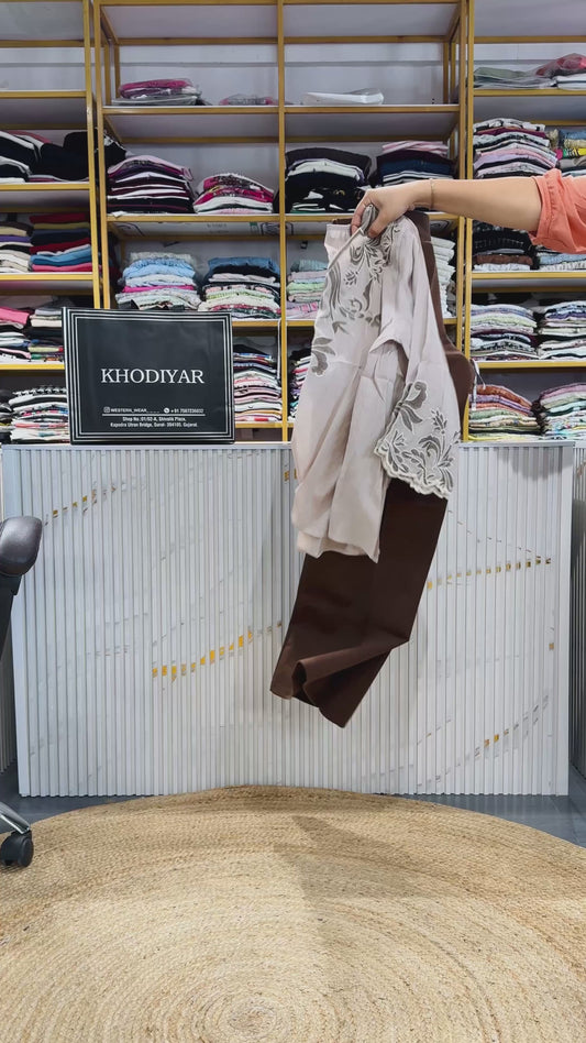 EMBROIDERY COTTON TUNIC TOP  WITH BELL BOTTOM TROUSER SET