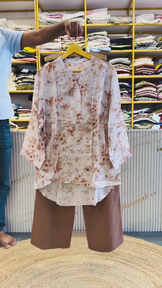 PRINT LINEN LONG TOP WITH SOFT LINEN PANT SET