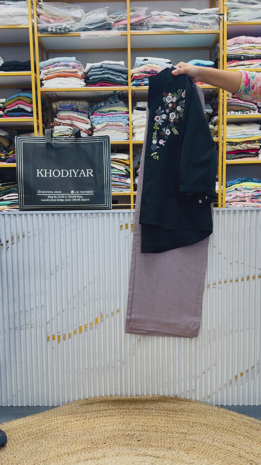 EMBROIDERY TOP WITH LINEN PANT SET
