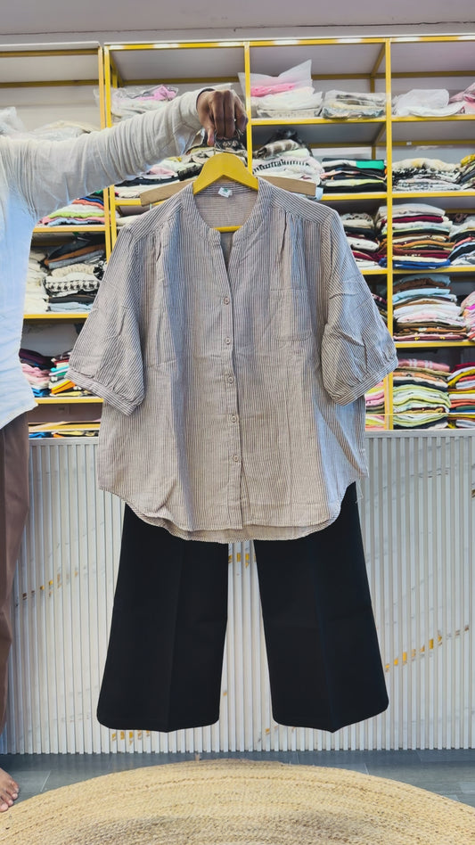 STRIPS MUL COTTON TOP WITH BELL BOTTOM PANT SET