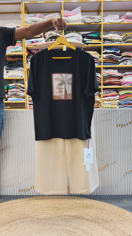 BLACK  PRINT CASUAL TSHIRT WITH SOFT IMPORTED STRETCHABLE PANT SET