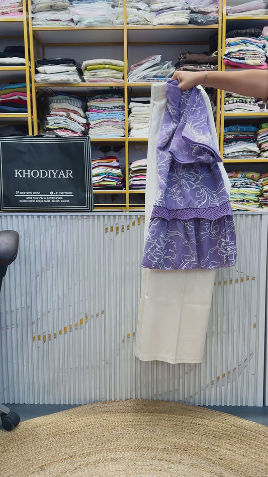 PURPLE EMBROIDERY TOP WITH BELL BOTTOM PANT SET