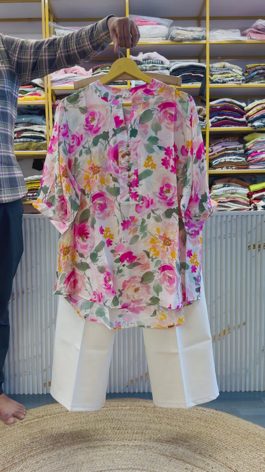PRINTED LONG TOP   WITH BELL BOTTOM FIT TROUSER PANT SET