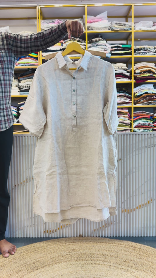 NATURAL SHADE PLAIN LINEN COORD SET
