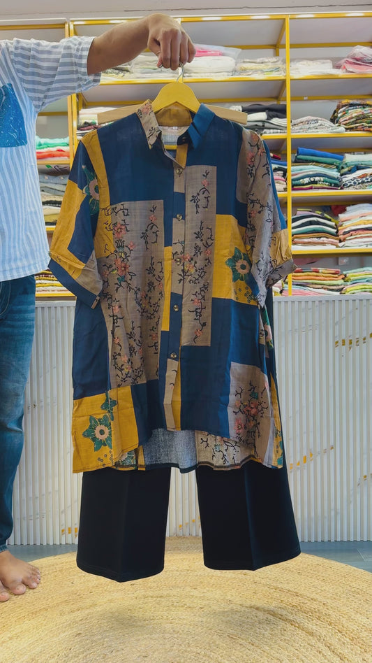 PRINTED LONG SHIRT SHIRT  WITH STRAIGHT PANT SET