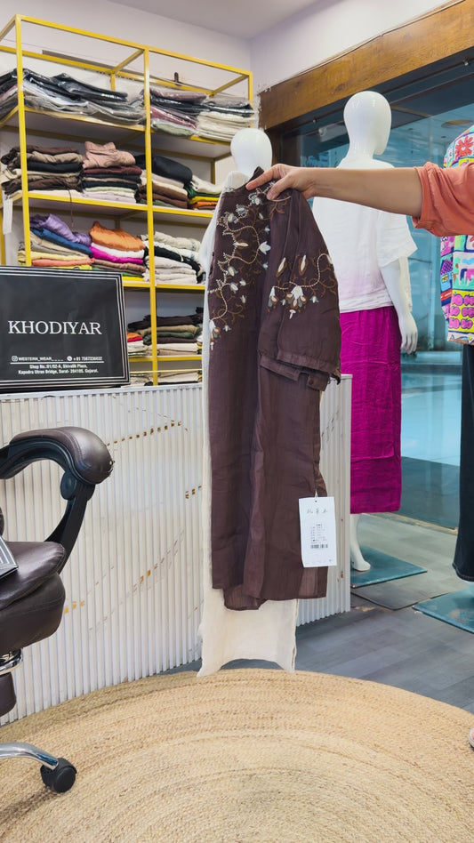 EMBROIDERY LINEN LONG TUNIC WITH LINEN PANT SET