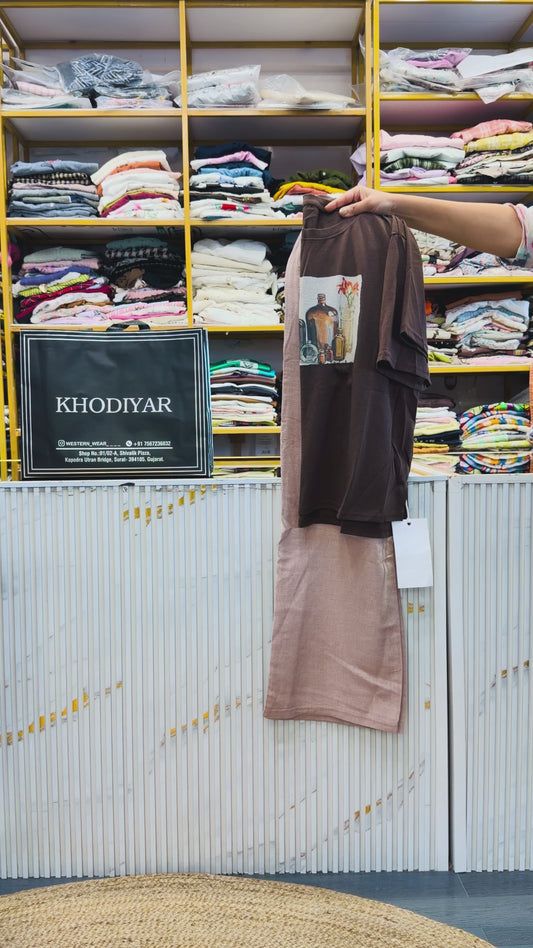 CASUAL PRINT TSHIRT WITH SOFT LINEN PANT SET