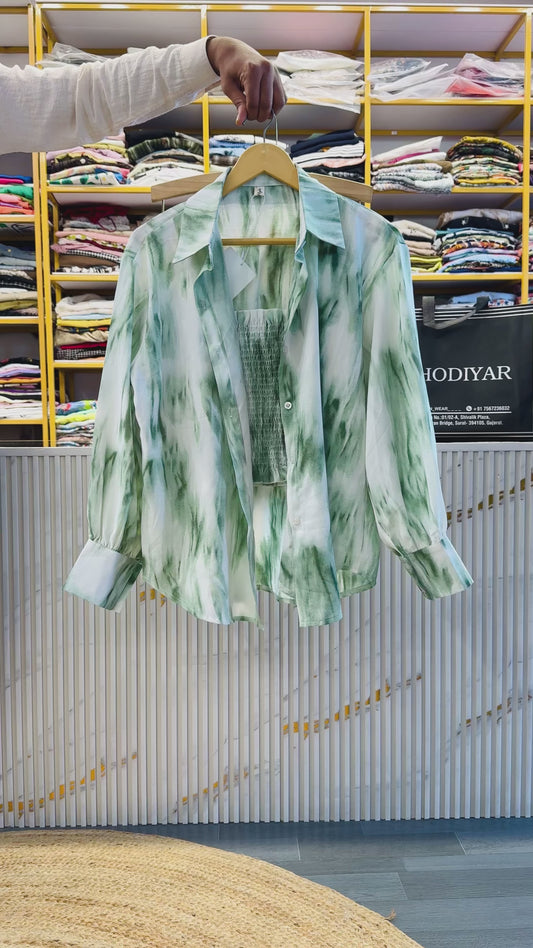 PRINTED SHIRT SPAGHETTI WITH COTTON SHORTS SET
