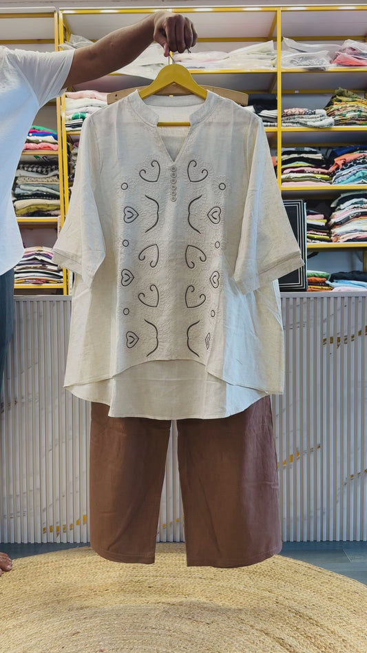 COTTON A LING LONG TUNIC TOP  WITH LINEN PANT SET