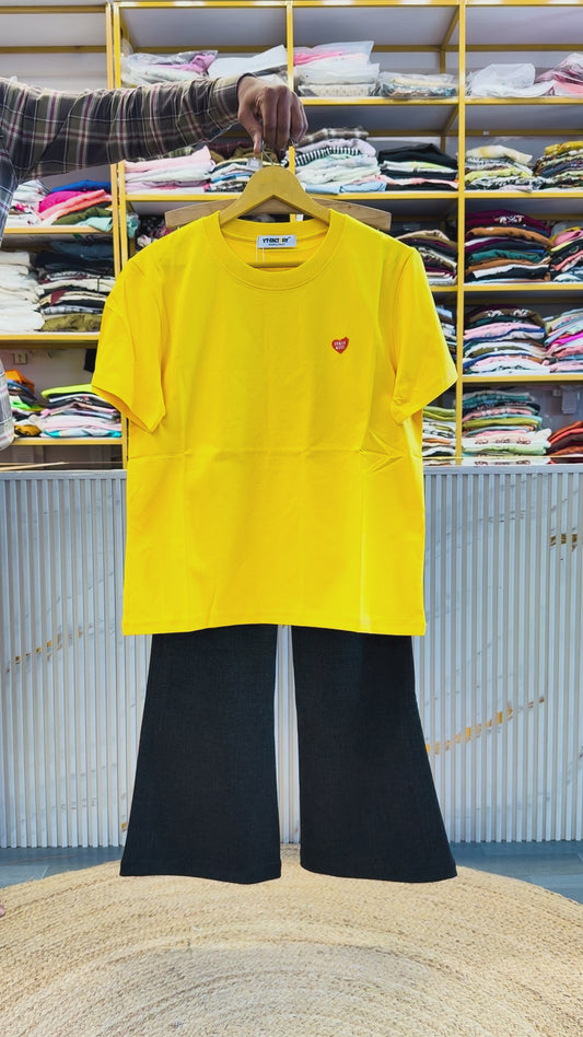 YELLOW PLAIN PREMIUM TSHIRT WITH BELL BOTTOM FIT TROUSER PANT SET
