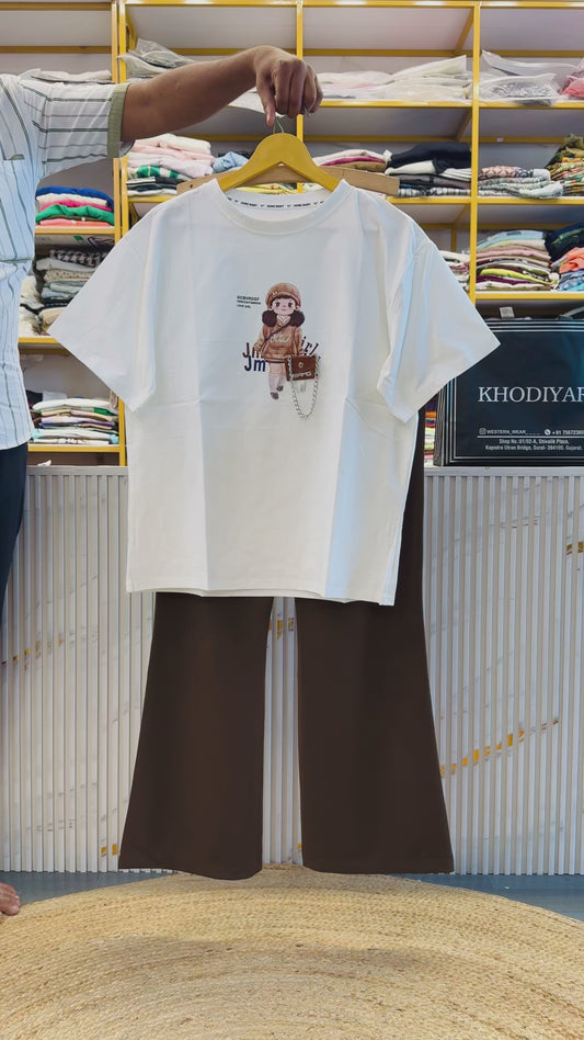 DOLL PRINT CASUAL TSHIRT WITH BELL BOTTOM IMPORTED PANT