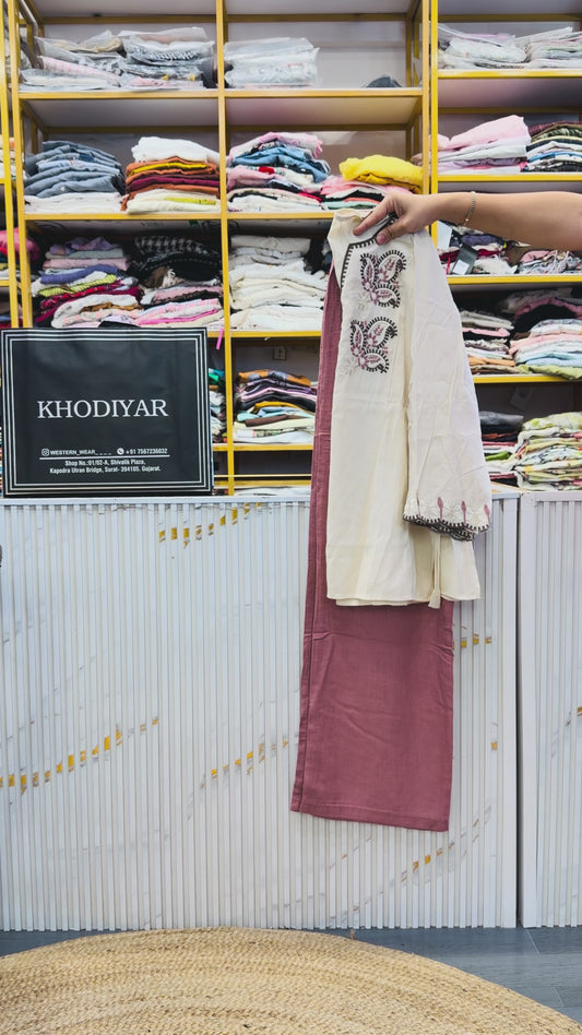 EMBROIDERY TUNIC TOP  WITH LINEN PANT SET