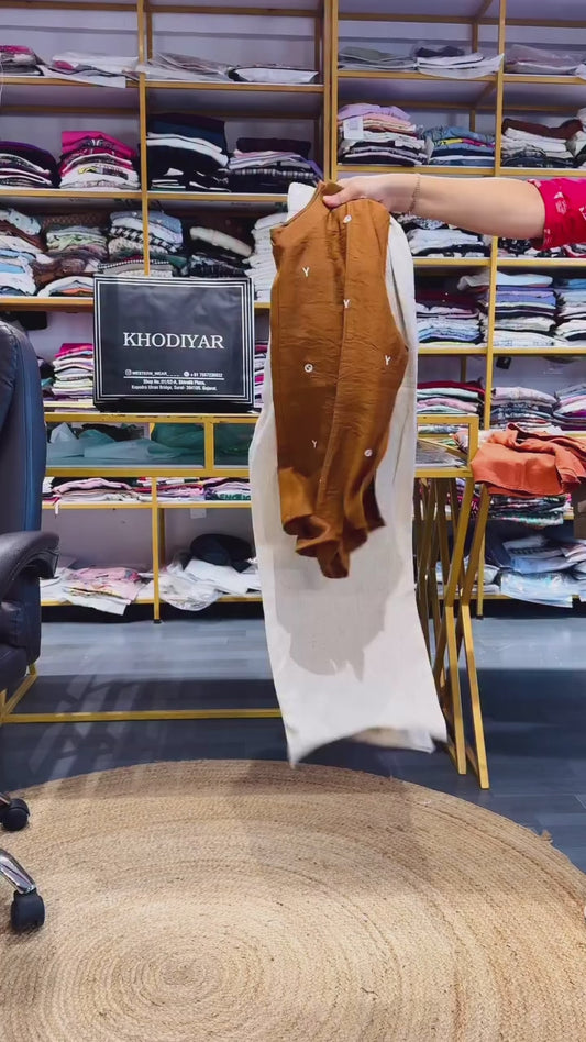 COPPER LATER EMBROIDERY TOP WITH LINEN PANT SET