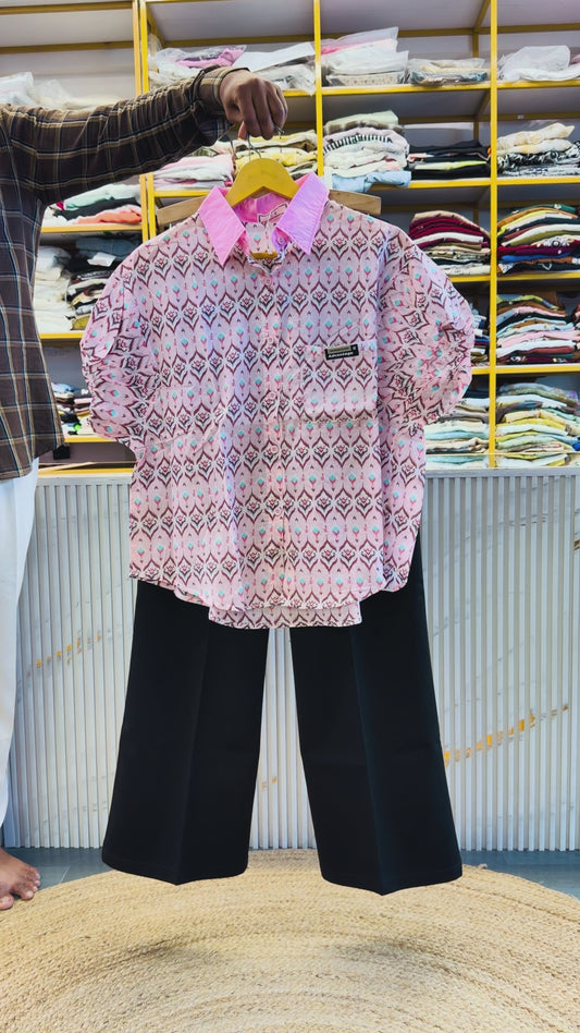 PRINT COTTON SHIRT WITH BELL BOTTOM PANT SET