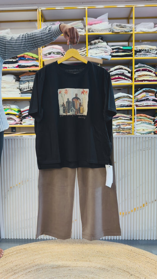 BLACK PRINT CASUAL TSHIRT WITH SOFT IMPORTED STRETCHABLE PANT SET