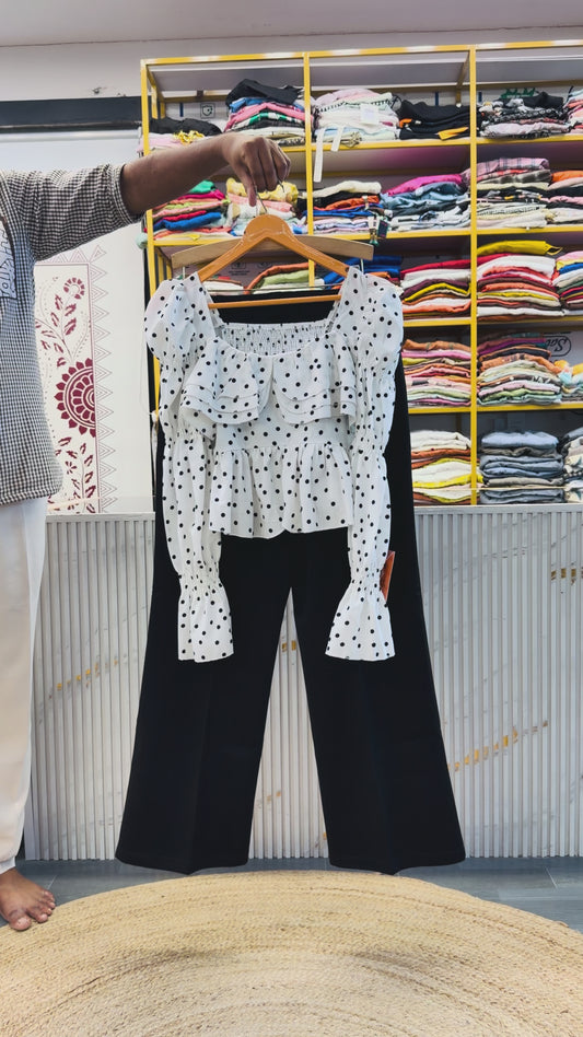 POLKA DOT TOP WITH BELL BOTTOM PANT SET