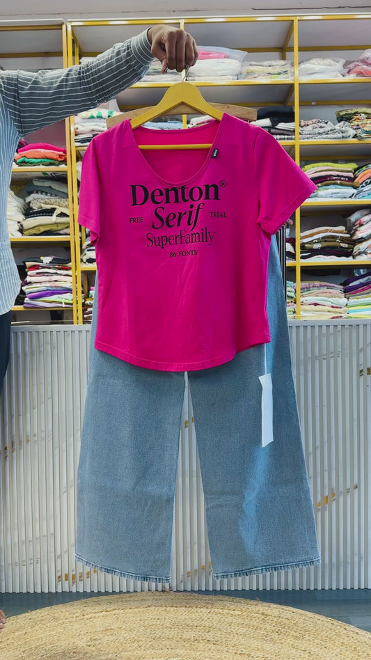 HOT PINK TSHIRT WITH STRAIGHT DENIM PANT SET