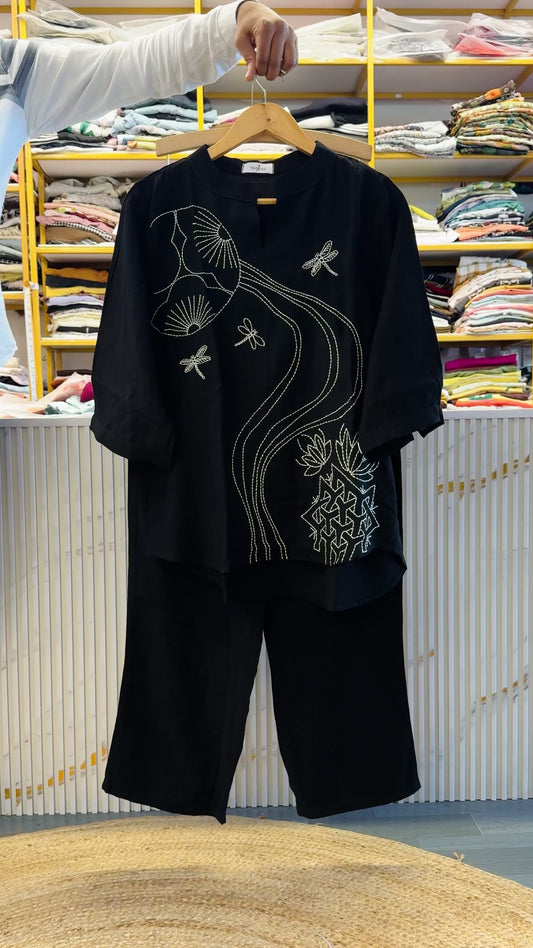 BLACK  EMBROIDERY COORD SET