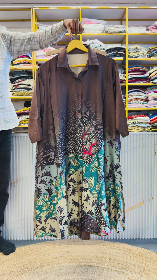 LONG PRINTED A LINE TOP PANT COORD SET
