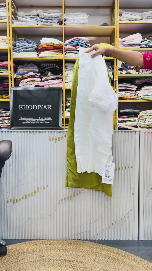 EMBROIDERY LINEN LONG TUNIC SHIRT WITH LINEN PANT SET