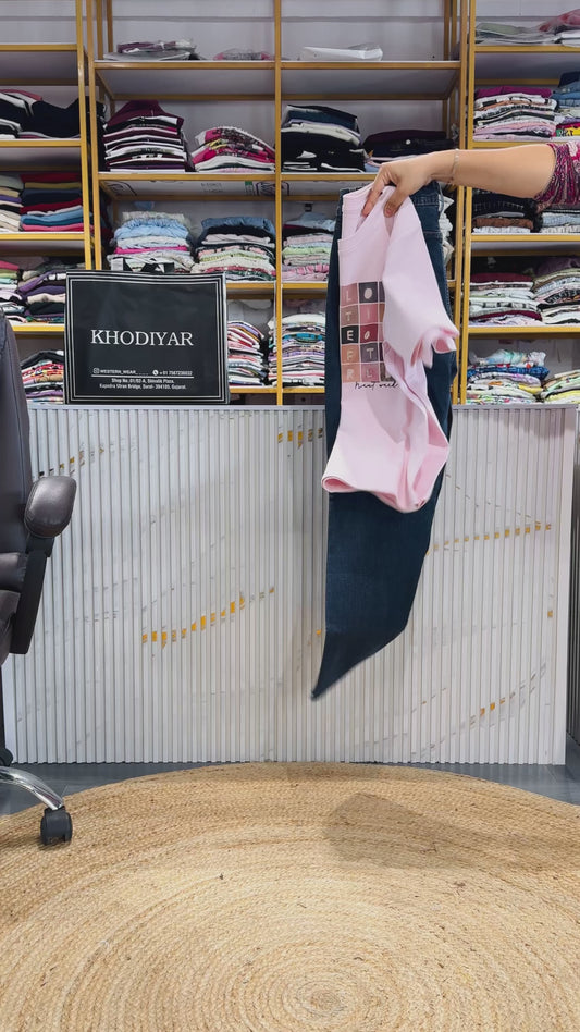 CASUAL  TSHIRT WITH DBLUES MOMFIT DENIM PANT SET