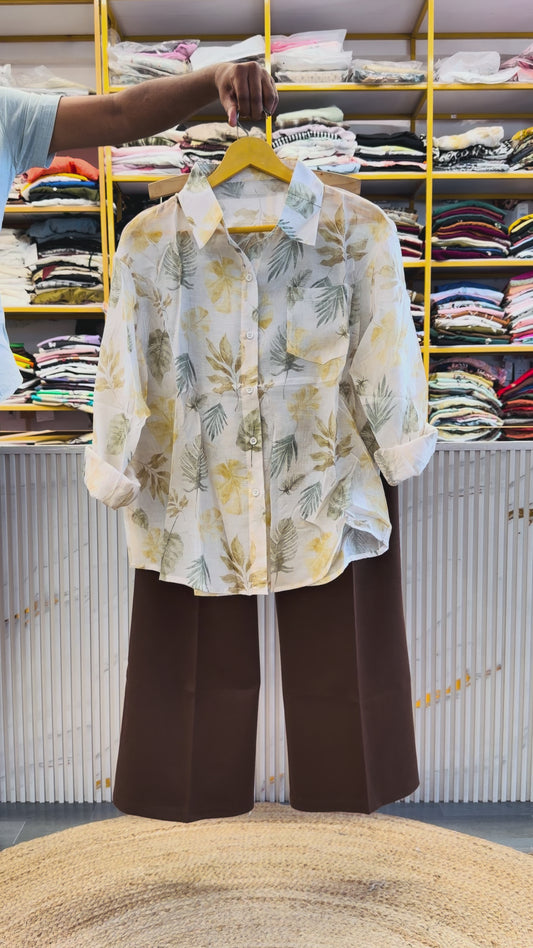 PRINT CHIFFON SHIRT  WITH BELL BOTTOM TROUSER PANT SET