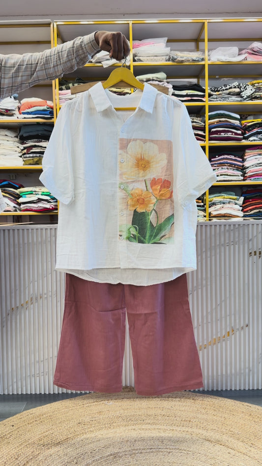 PRINTED MUL COTTON SHIRT WITH LINEN PANT SET