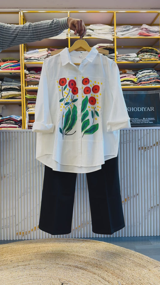 WHITE ARTIST PAINT SHIRT  WITH BELL BOTTOM PANT SET