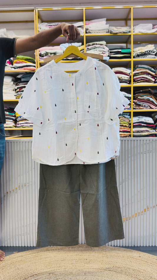 MUL COTTON EMBROIDERY SHIRT WITH LINEN PANT SET