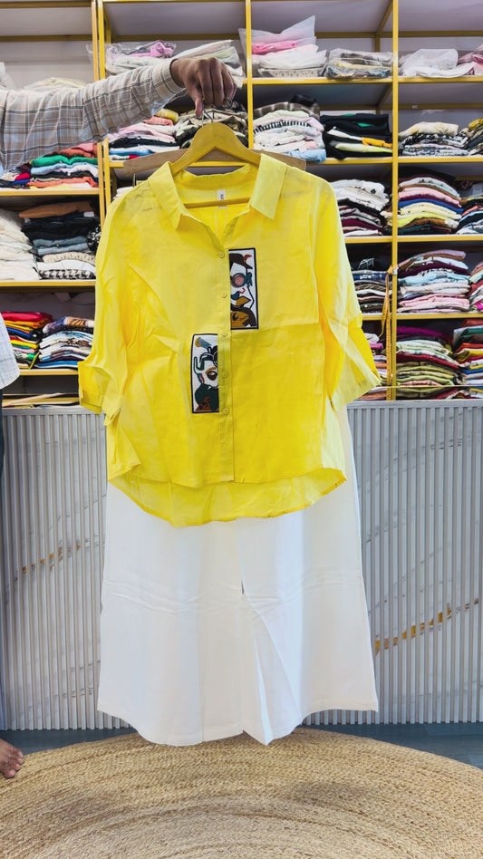 LEMON YELLOW LINEN SHIRT WITH LINEN PANT SET