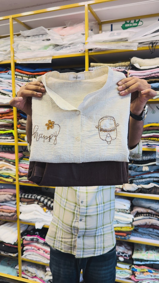 HANDEMBROIDERY EMBROIDERY PURE LINEN COORD SET