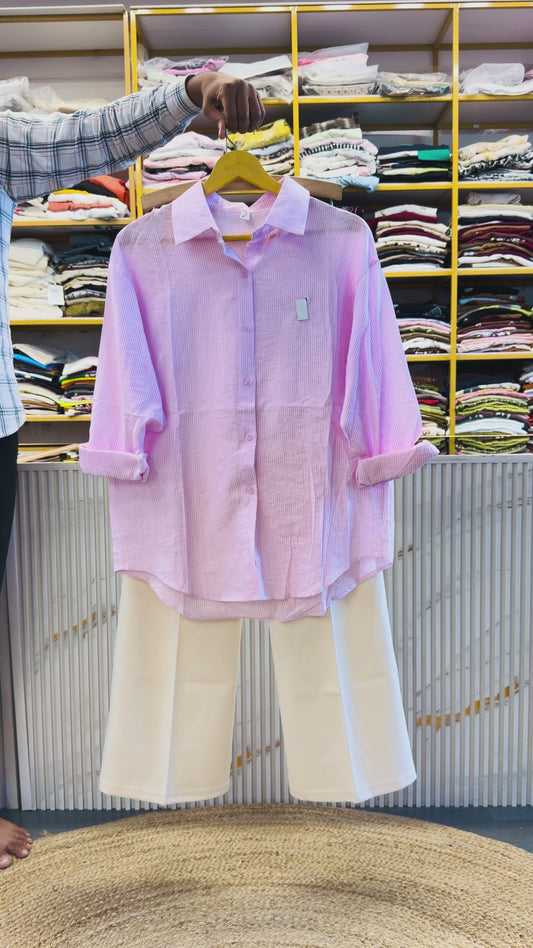 PINK US POLO LOGO STRIPS  SHIRT  WITH BELL BOTTOM TROUSER PANT SET