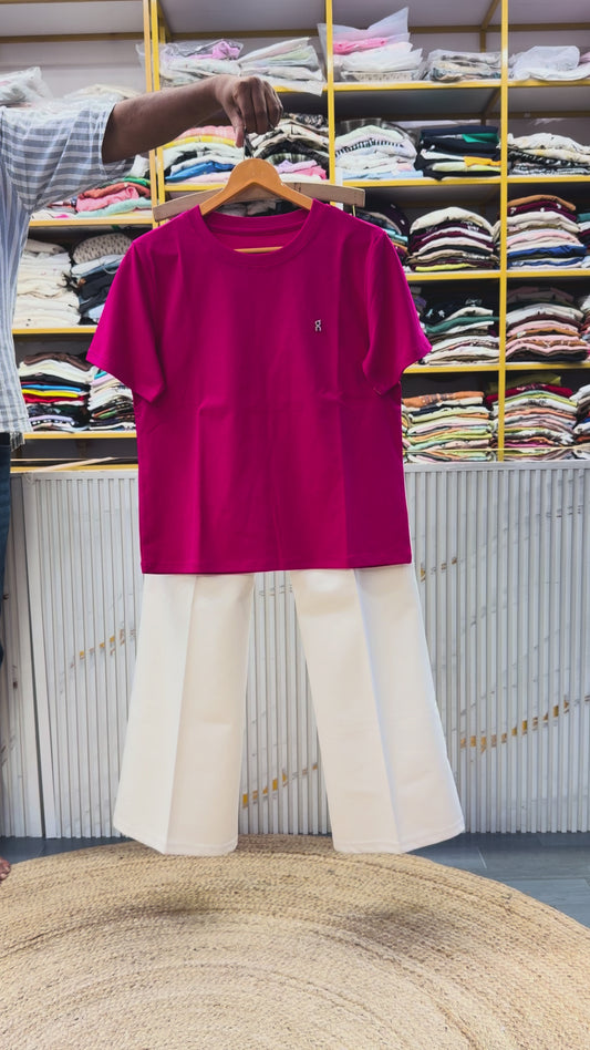 PREMIUM PINK PLAIN TSHIRT  WITH BELL BOTTOM TROUSER PANT SET
