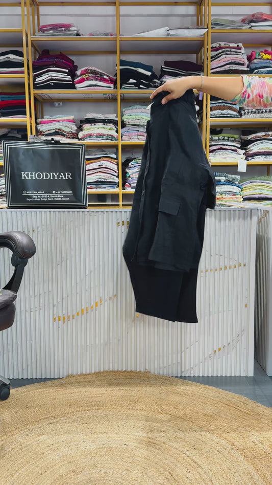 BLACK PLAIN LINEN COORD SET