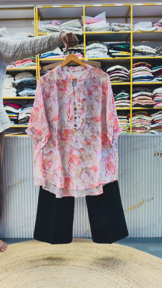 PRINTED LONG TOP   WITH BELL BOTTOM FIT TROUSER PANT SET