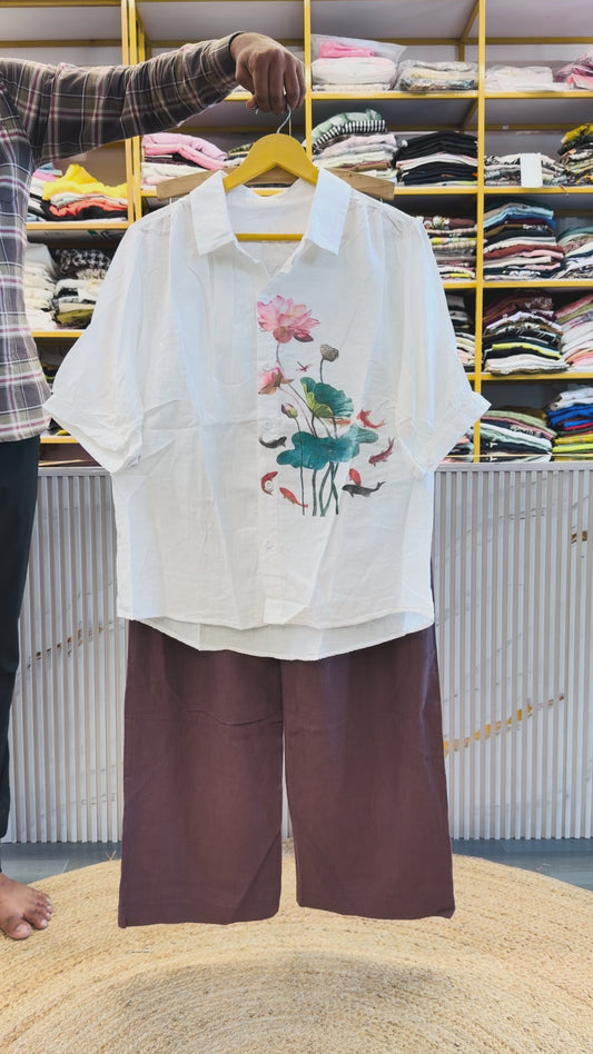 PRINTED MUL COTTON SHIRT WITH LINEN PANT SET