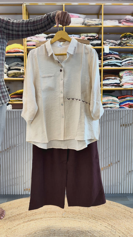 OFF  EMBROIDERY SHIRT WITH LINEN PANT SET